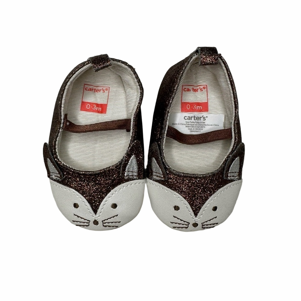 Carters Mary Jane Crib Fox Glitter Shoes Size 0-3 Months